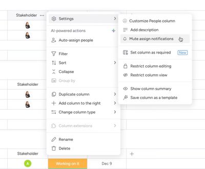 Mute people column notifications