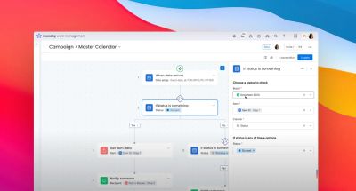 monday.com workflow showing branching conditions and independent actions based on status
