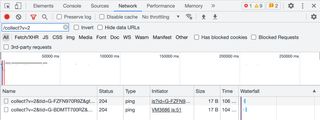 Browser console filtered to show /collect?v=2 calls