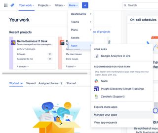Apps menu in Jira top navigation bar
