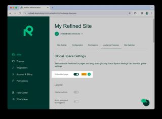 Refined Admin showing Embedded page option