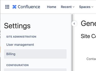 Billing option in Confluence administration