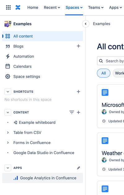 Space Analytics access via Apps section of left hand menu