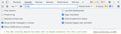 Browser console showing tracking beacon