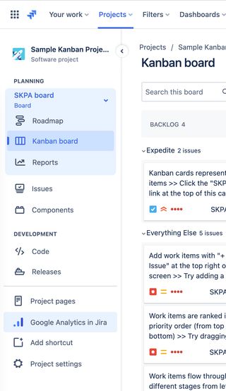 Project Analytics in Jira Software left hand menu