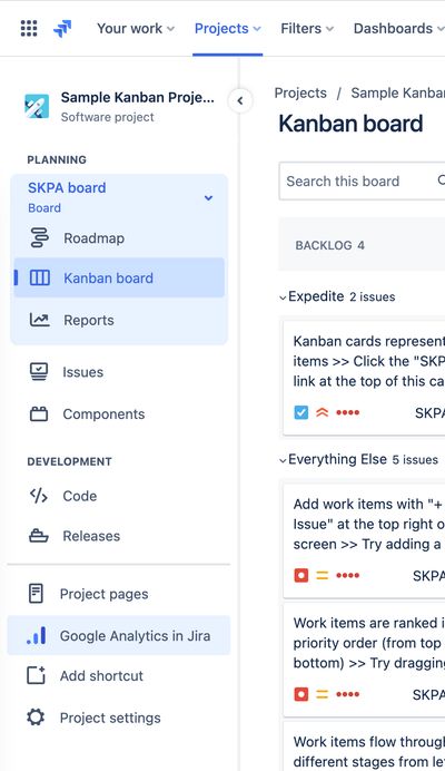 Project Analytics in Jira Software left hand menu