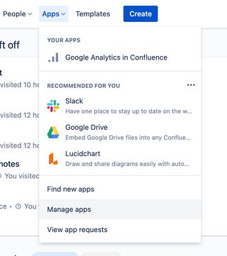 Apps menu showing Manage Apps option
