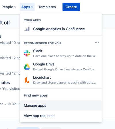 Apps menu showing Manage Apps option