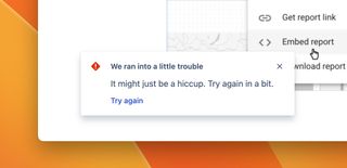 We ran into a little trouble error message displayed