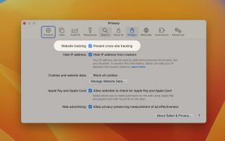 Safari Privacy settings with cross-site tracking option