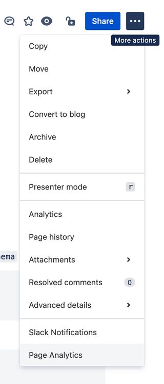Content Analytics menu item in Tools/More actions menu