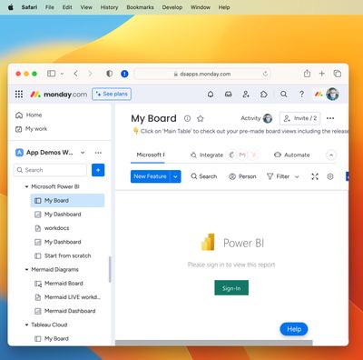 Power BI sign-in screen in Safari