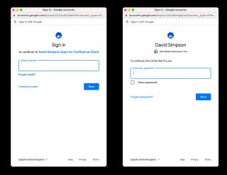 Google login screens