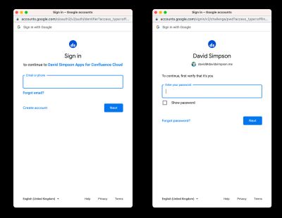 Google login screens