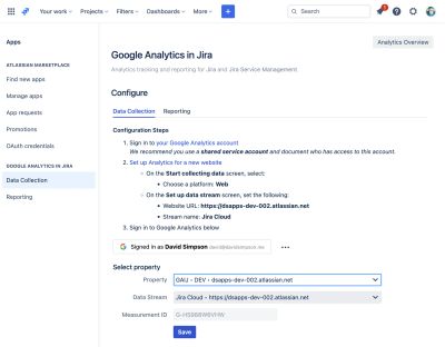 Data Stream selection and Save button
