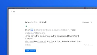 Templated document creation and email PDF automation block configuration panel