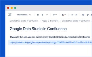 Confluence editor with Data Studio embed URL pasted