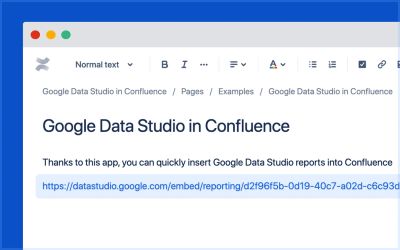 Confluence editor with Data Studio embed URL pasted
