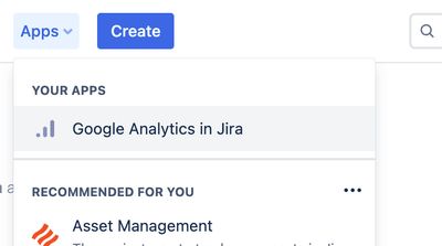 Apps menu showing Google Analytics in Jira
