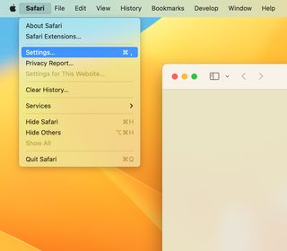 Safari Settings menu