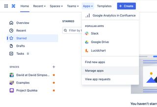 Apps menu in Confluence top navigation bar
