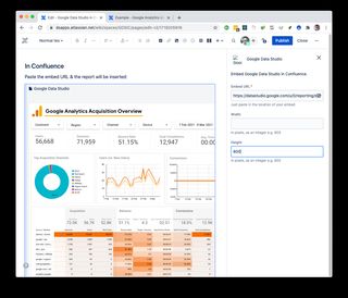 Data Studio macro properties panel showing width and height configuration