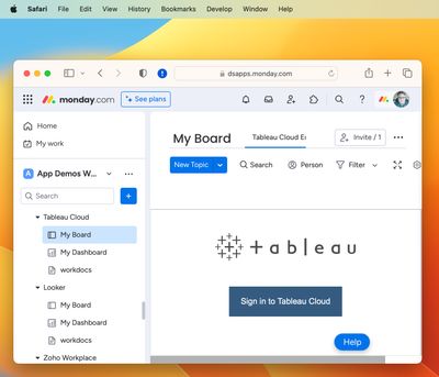 Tableau sign-in screen in Safari