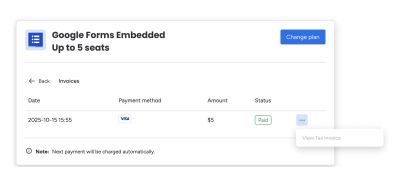 Tax invoice download link greyed out