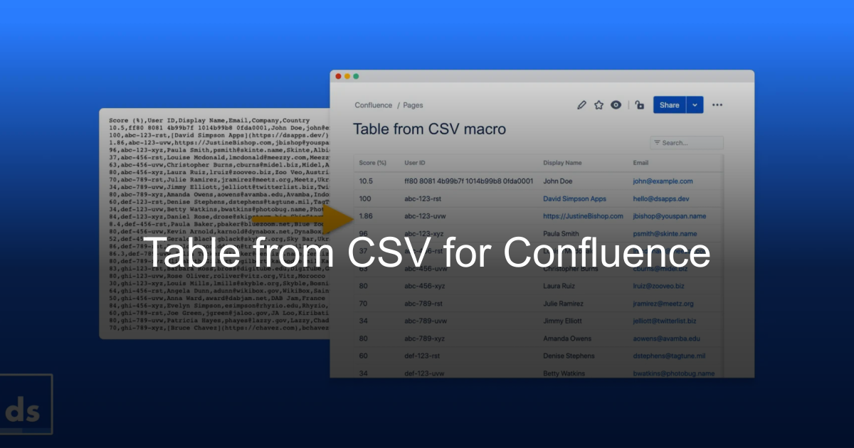 Table from CSV macro for Atlassian Confluence | David Simpson Apps
