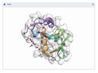 3D rendered output of MDM2 bound to P53 transactivation domain (1YCR) molecular structure
