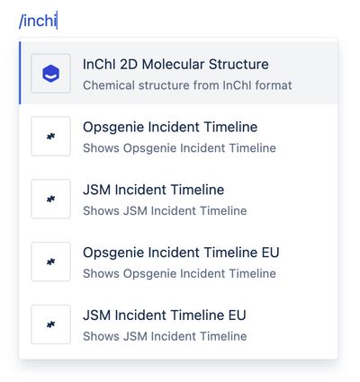 Confluence editor showing /inchi macro selection