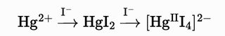mhchem rendered chemical equation: mercury ion complexation with iodide