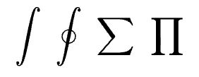 LaTeX rendered symbols: ∫ ∮ Σ Π