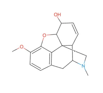 2D molecular structure of Codeine rendered from SMILES notation