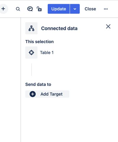 Add Target dialog in Confluence for connecting table data to a macro