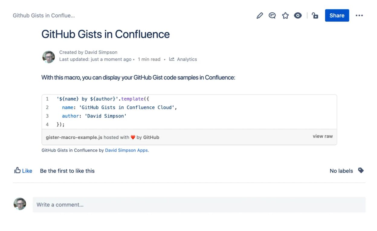 GitHub Gists in Confluence | David Simpson Apps