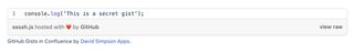 Confluence page showing a secret GitHub Gist displayed via the GitHub Gists macro