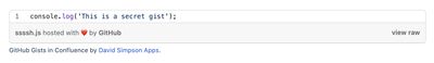 Confluence page showing a secret GitHub Gist displayed via the GitHub Gists macro