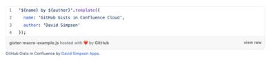 GitHub Gist code sample displayed in a Confluence page