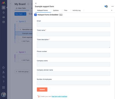 Embed HubSpot Forms in item views