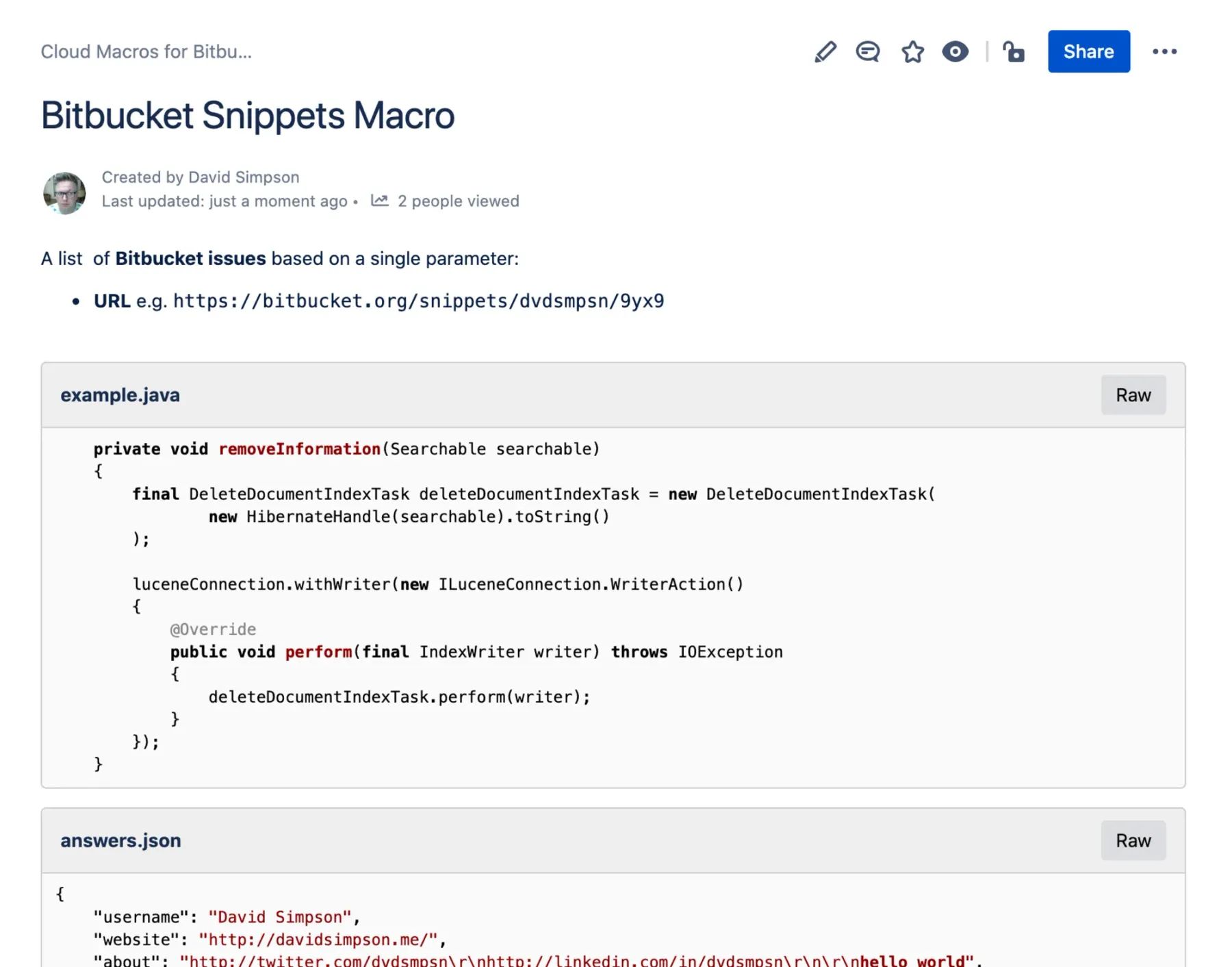 Macros for Bitbucket in Confluence | David Simpson Apps