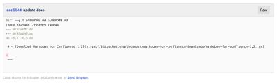 Bitbucket Commit macro showing a single commit from the markdown-for-confluence repository