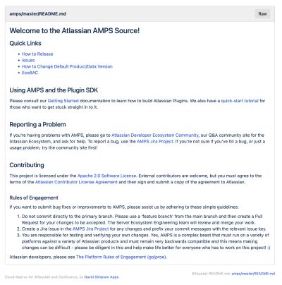 Bitbucket README.md macro rendering a repository's README file in Confluence