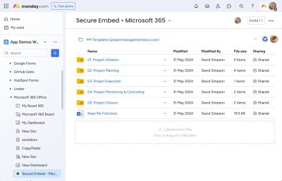 Browse SharePoint and OneDrive files inside monday.com