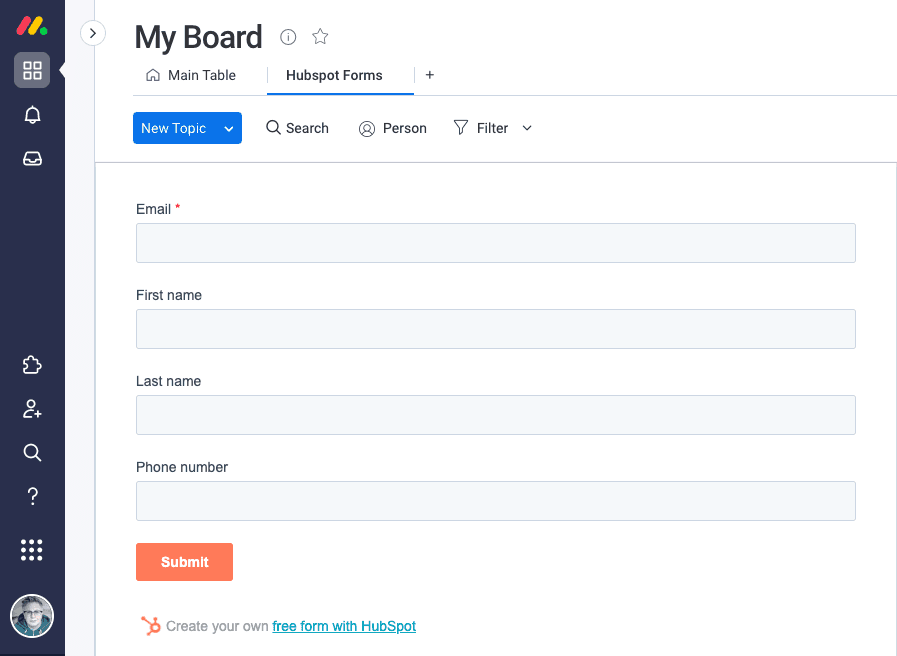 Embed HubSpot Forms in board views