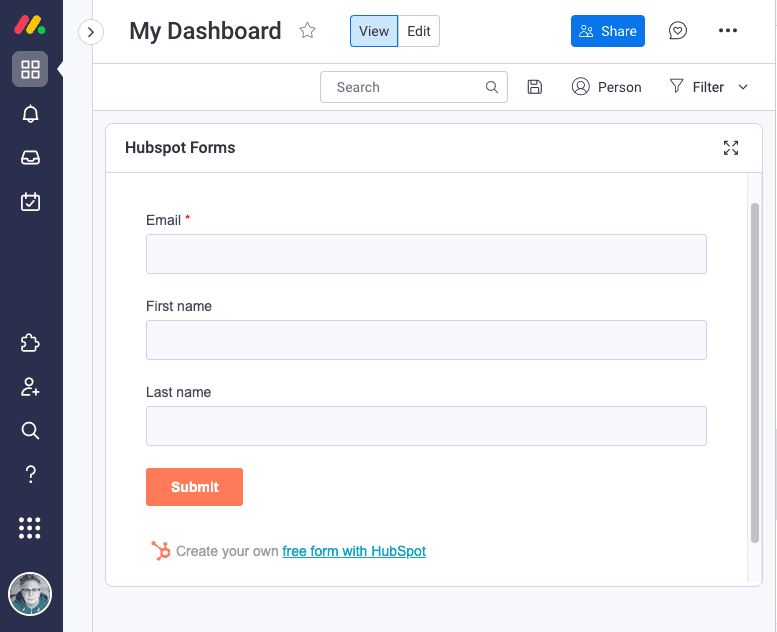 Embed HubSpot Forms in dashboards